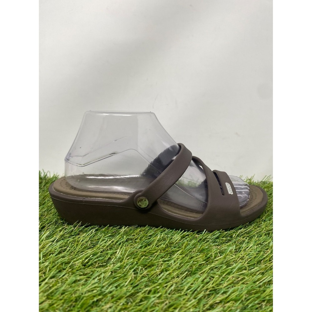Crocs Patricia Women's Size 7 Brown Strappy Wedge Slide Sandals Comfort Beach